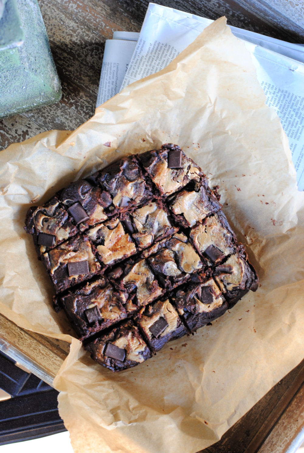 healthy pumpkin gluten free brownies with a swirl