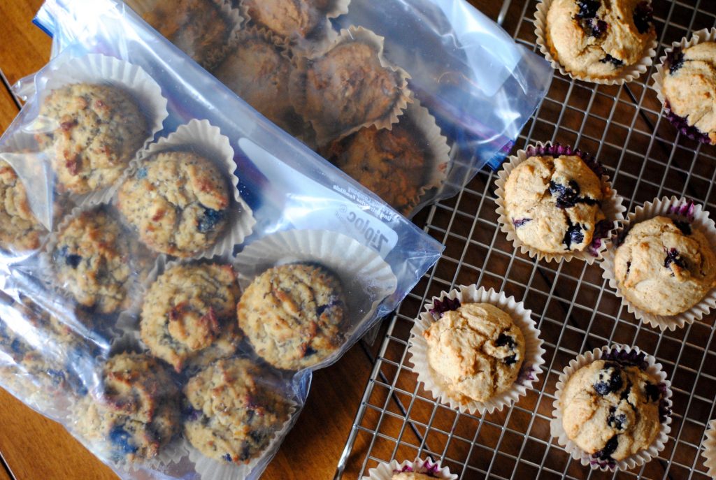 Bake and freeze muffins for homemade convenience foods.
