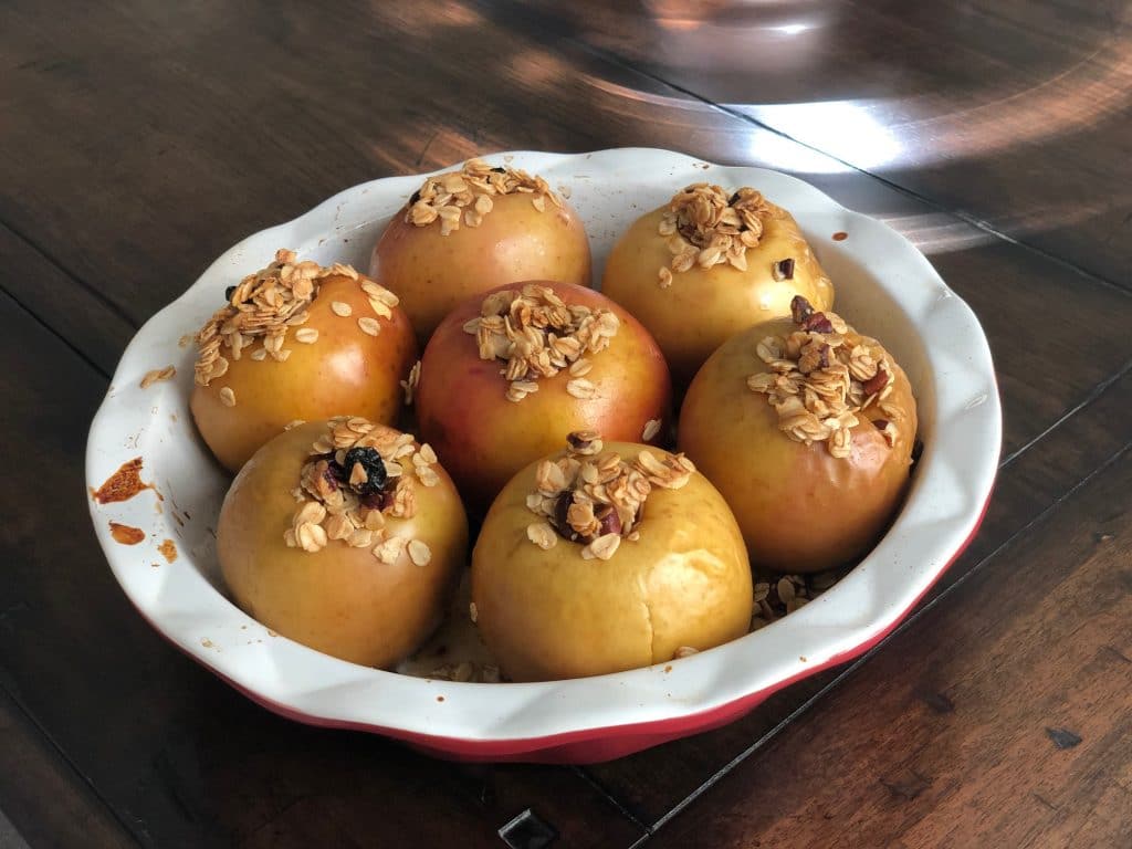 A recipe for baked apples stuffed with a gluten free filling. A delicious fall food.