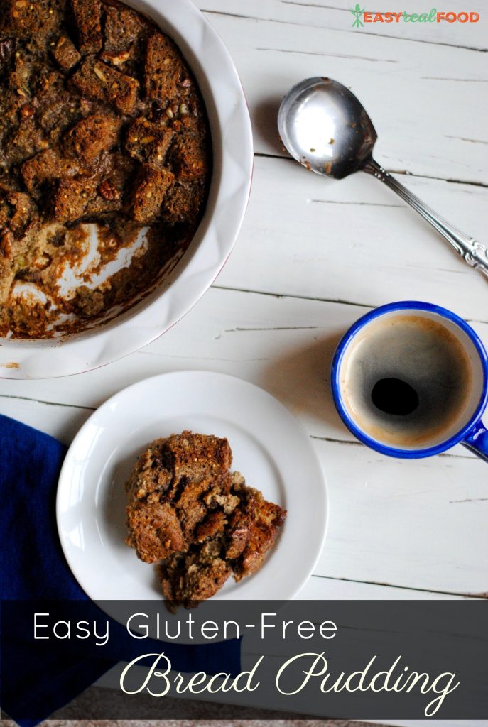 Gluten free bread pudding with a cup of coffee