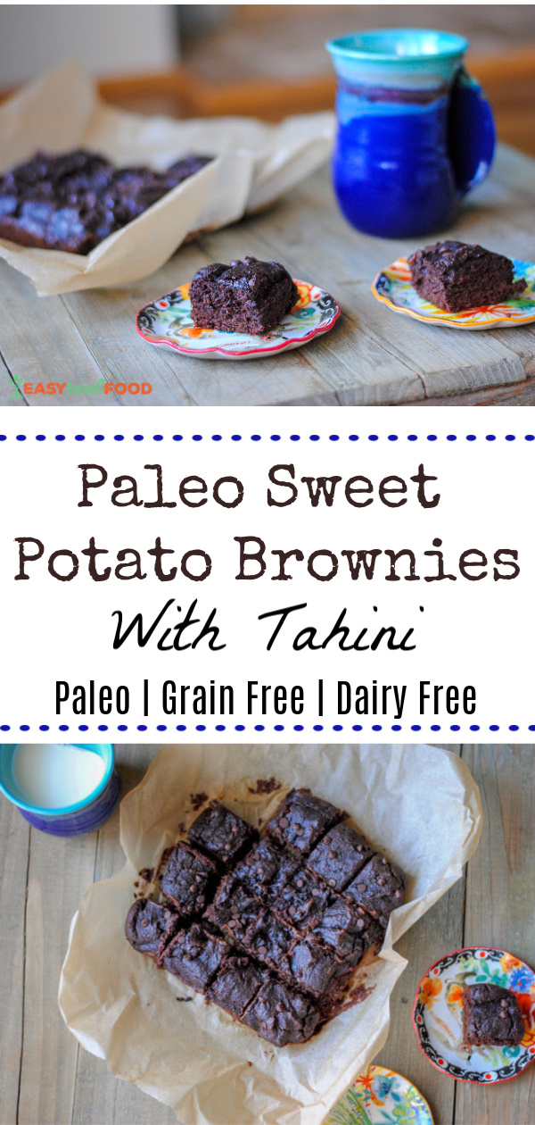 Super fudgy grain-free and paleo sweet potato brownies with tahini