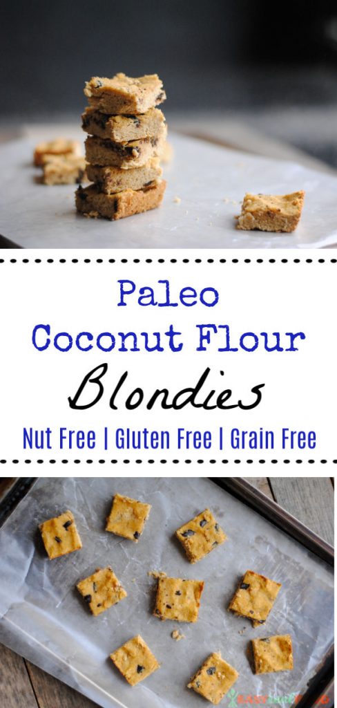 paleo coconut flour blondies are nut-free, gluten-free and grain-free