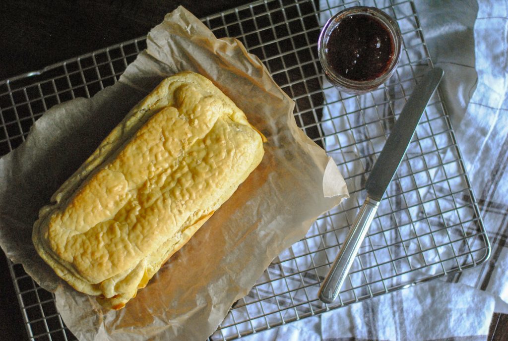 Cassava flour bread loaf with jam