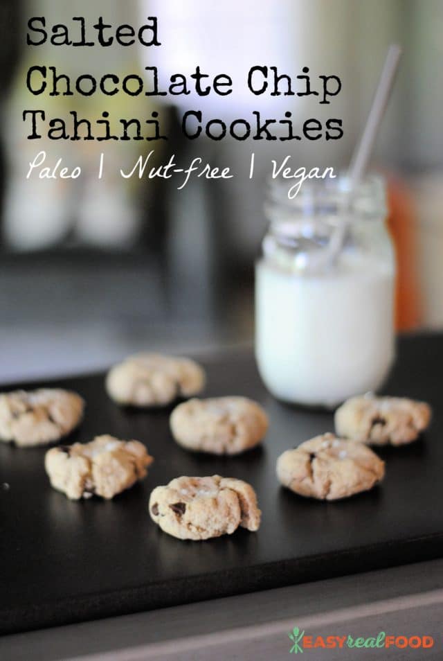 Tasty grain free cookies: Salted chocolate chip tahini cookies - #paleo and #vegan