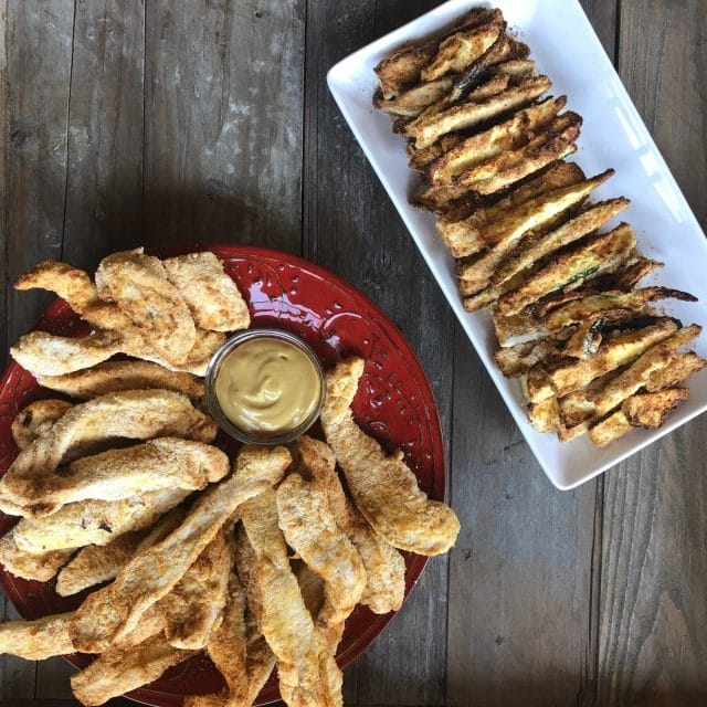 Paleo air fryer zucchini - a tasty, grain free appetizer. Tastes like they are fried! #airfryerappetizer #paleozucchini