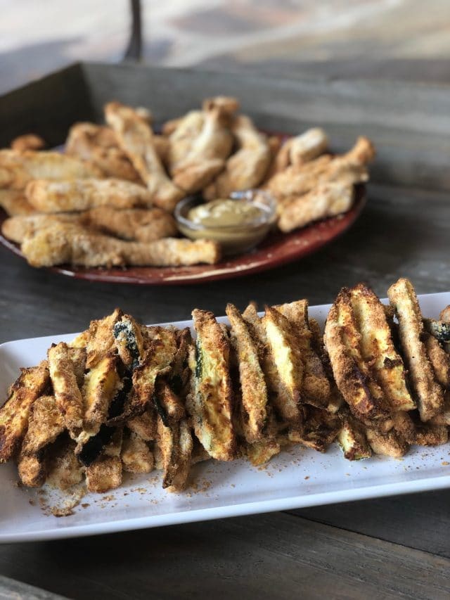 Paleo air fryer zucchini - a tasty, grain free appetizer. Tastes like they are fried! #airfryerappetizer #paleozucchini