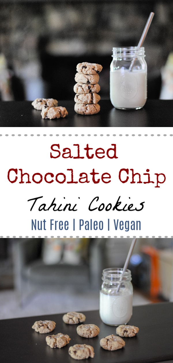 Salted Chocolate Chip Tahini Cookies - Grain Free, Paleo, Nut free and Vegan