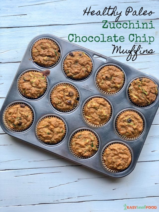 Healthy Paleo Zucchini Chocolate Chip Muffins - #paleodessert 