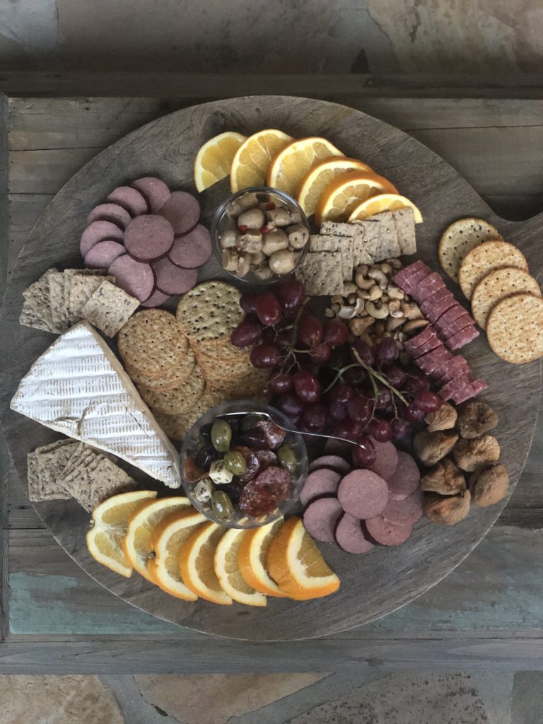 A charcuterie board can make a tasty hotel room meal!