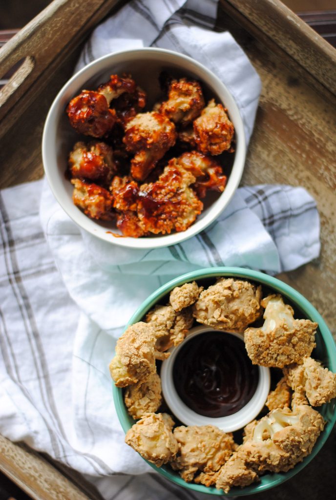 BBQ covered baked breaded cauliflower