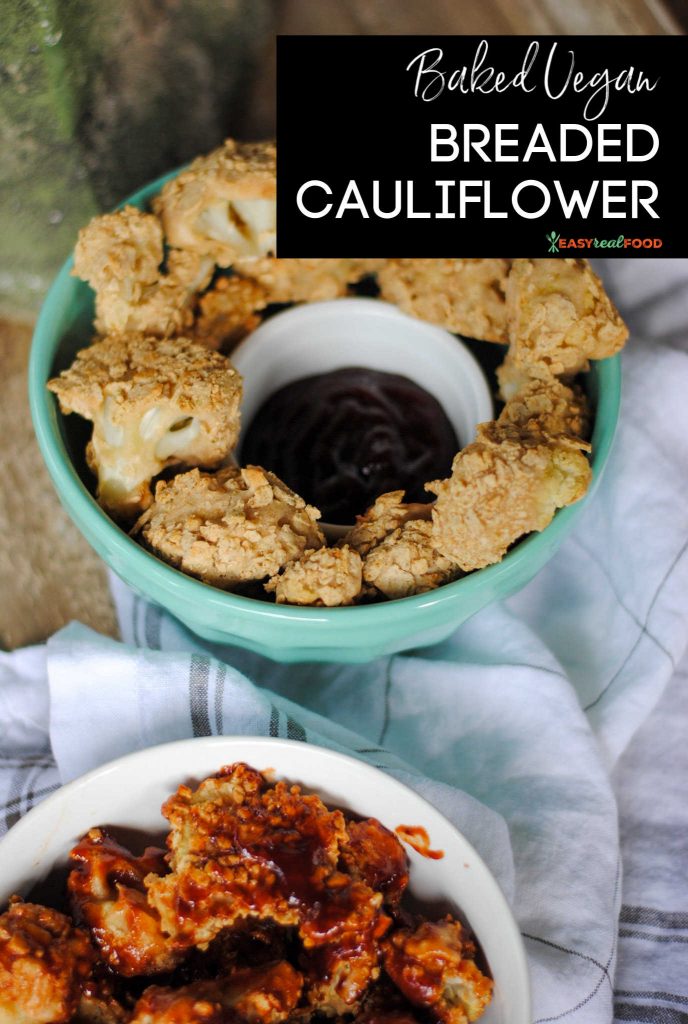 baked vegan breaded cauliflower two ways in two bowls