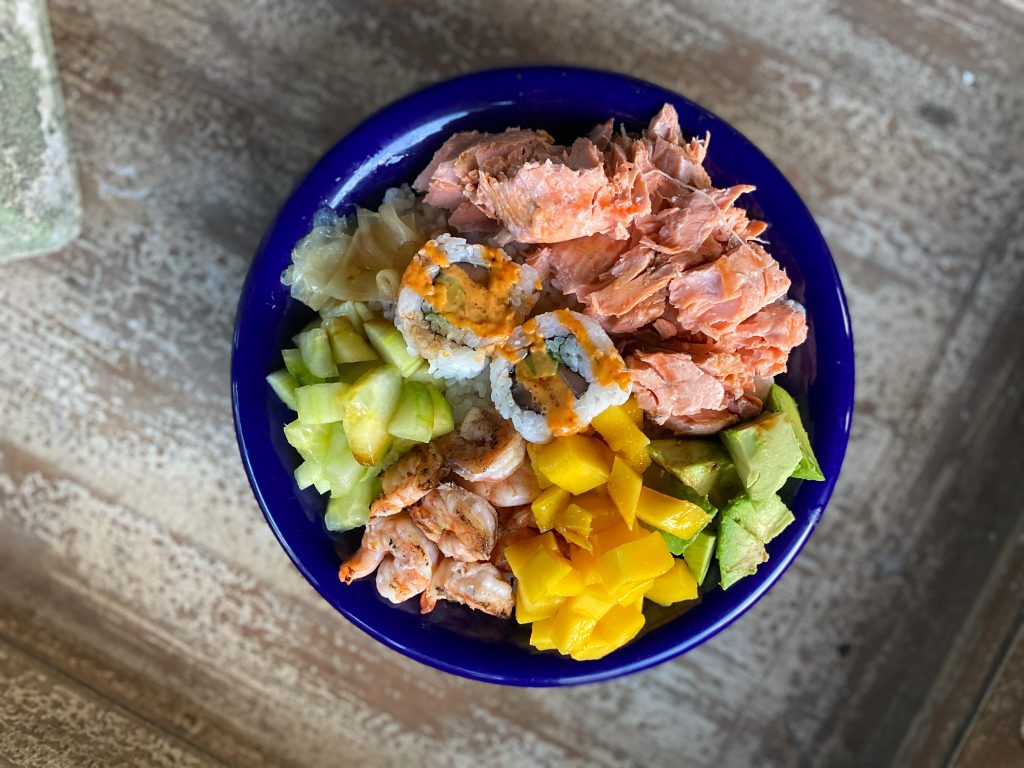 a finished poke bowl - clean and delicious