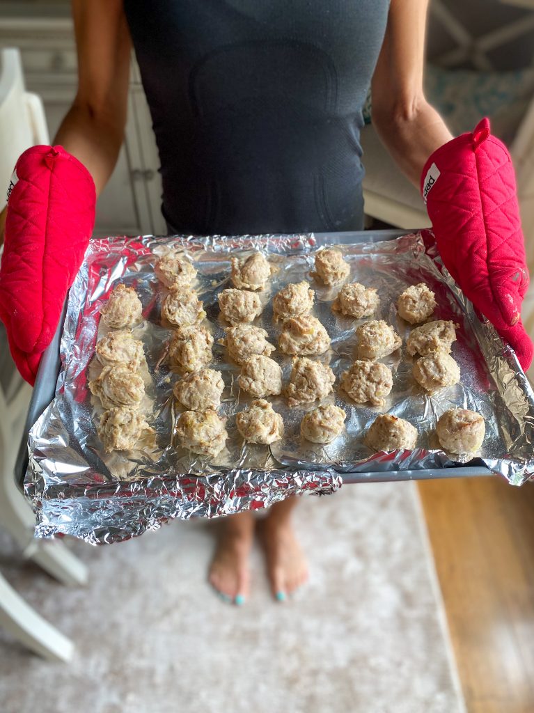 easy baked turkey meatballs on a sheet pan