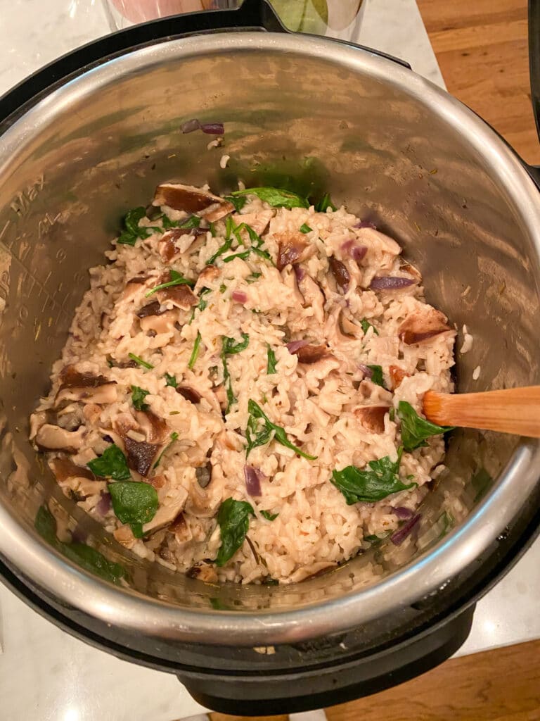 Finished mushroom risotto made in the Instant Pot