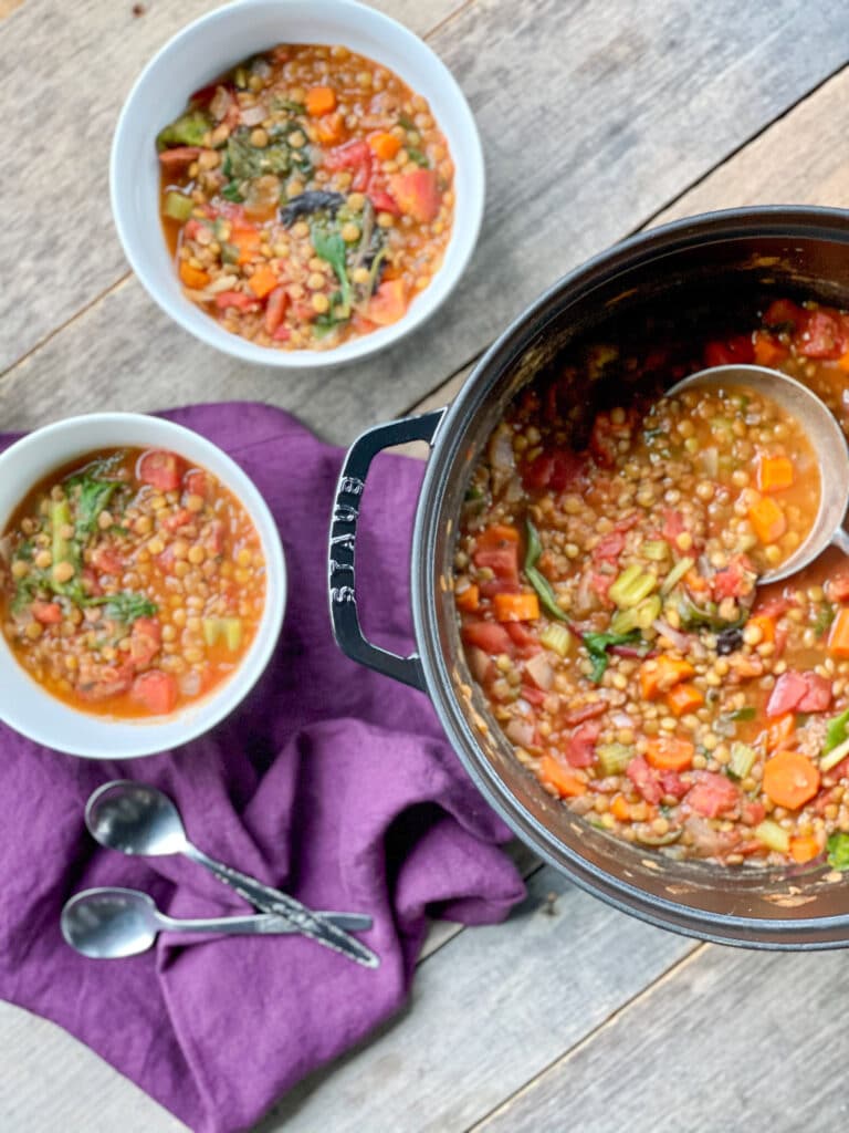 Get healthy with a large dose of vegetables and lentils in this easy soup