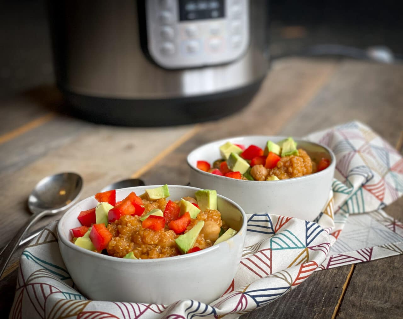 2 bowls of vegan chickpea quinoa stew