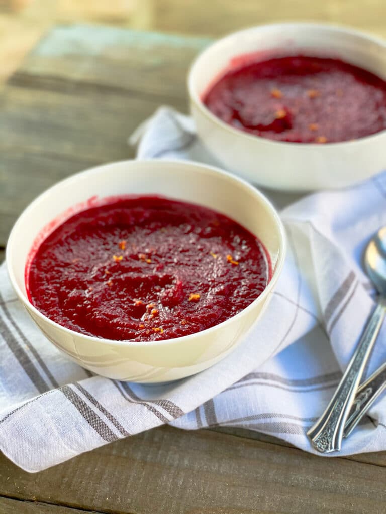 side view of carrot beet soup