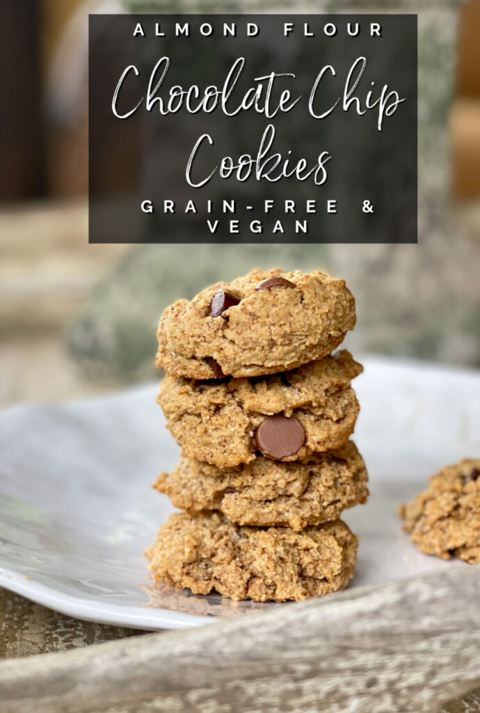 Almond Flour Chocolate Chip Cookies stacked on top of each other PINTEREST