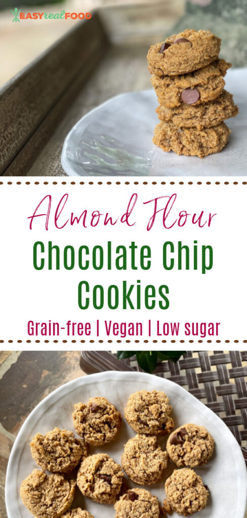 almond flour chocolate chip cookies - grain-free, vegan and low in sugar