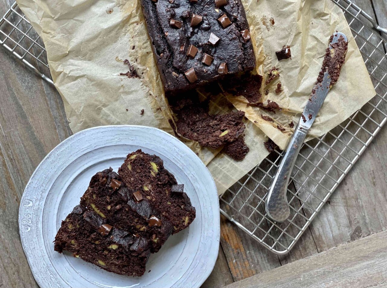 plate of avocado chocolate bread