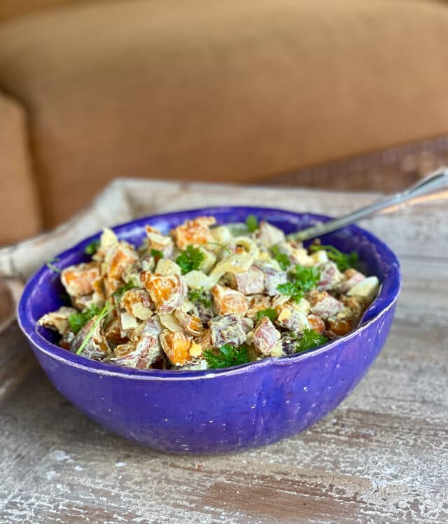 bowl of cold sweet potato salad