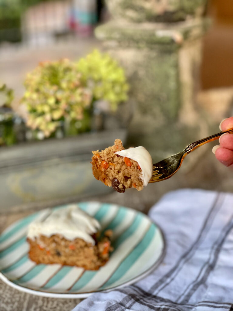 bite of oatmeal carrot cake n fork