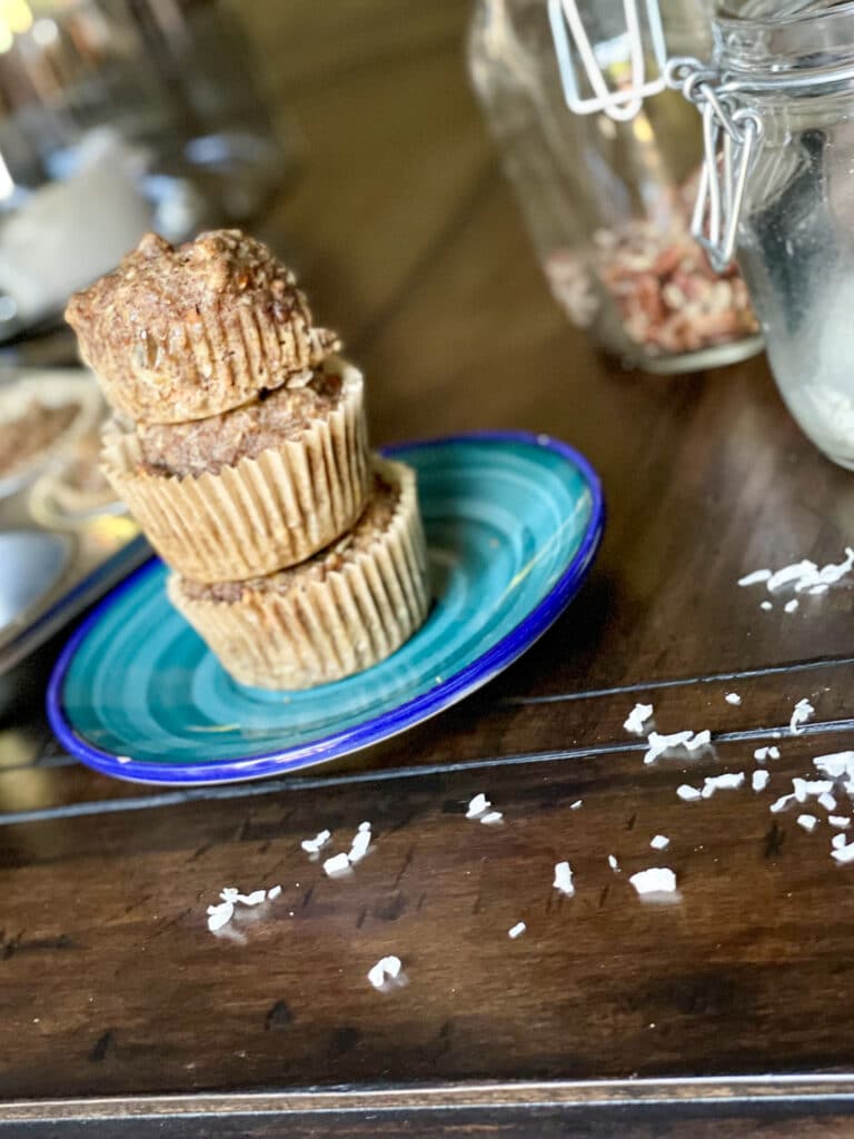 stacked healthy flaxseed muffins